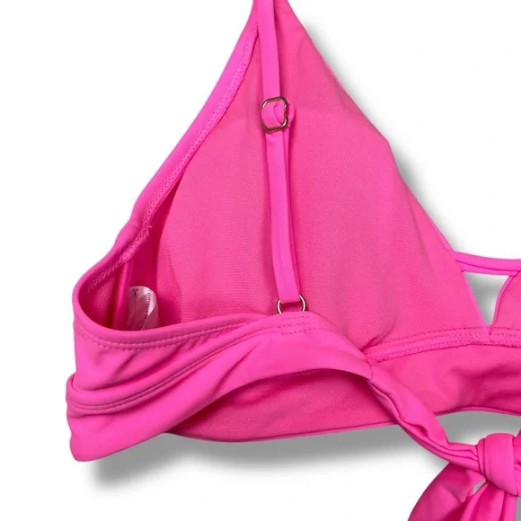 No Boundaries Neon Pink Tie Back Halter Neck Bikini Swim Suit Top Padded size XL - Picture 4 of 5